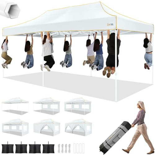 Hoteel Faltpavillon 3x6 Wasserdicht Stabil Winterfest, Pop Up Pavillon Faltbar mit 6 Seitenwänden, Partyzelt für Hochzeit Garten Festival, 420D Oxford, Tragetasche mit Rollen, Weiß (Sechskant)