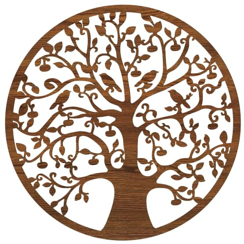 Lebensbaum Wandbild Holz Ø 49 cm – Ulmen-Optik – 4 mm Pappelholz
