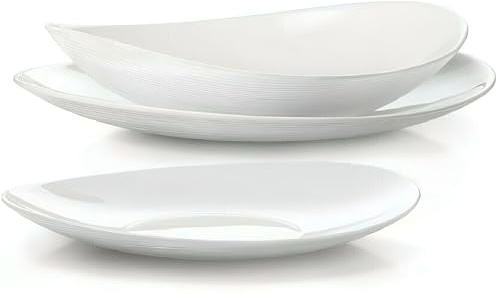 Servizio di Piatti ovale bianco da tavola per 6 persone da 18 pezzi antiurto in vetro opale elegante raffinato temperato ideale in lavastogliglie e microonde in cucina di casa o uso professionale