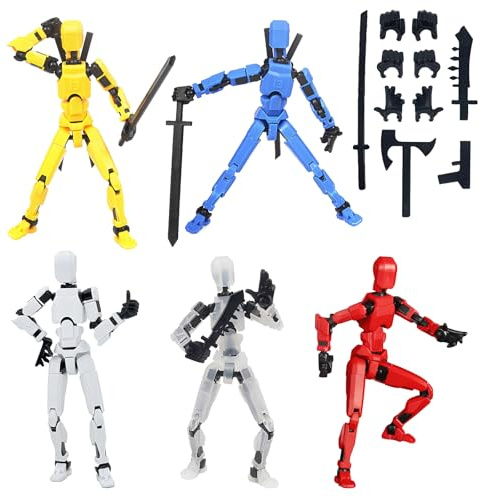 5 Stück Figuren, Mini Legends Figuren Mit 4 Waffen Und 3 Handtypen, 3D-Druck Mehrgelenke T13 Action Figure, Lucky Roboter Desktop-Dekorationen Für Spielliebhaber Spielzeug 5 Farben