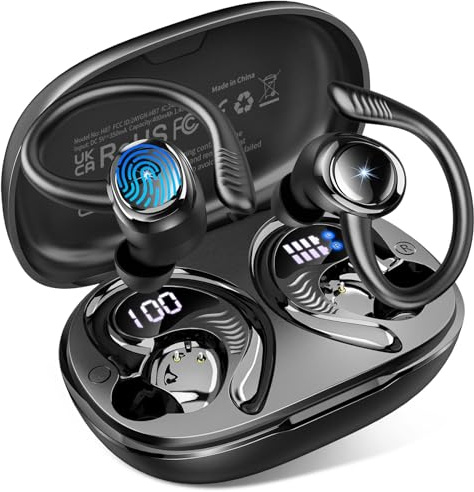 Hupoaf Cuffie Bluetooth Sport, 2026 Auricolari Bluetooth 5.4 con 4 ENC Mic, EQ Personalizzato Tramite APP, 50 Ore Cuffie Wireless HiFi Stereo, USB-C, IP7 Impermeabili Cuffiette Running per iOS/Android