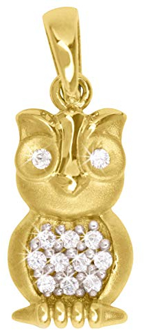 My Gold Kinder & Damen Anhänger Eule (Ohne Kette) Echtes Gelbgold 333 Gold (8 Karat) Mit Zirkonia 18mm x 7mm Alice V0012443