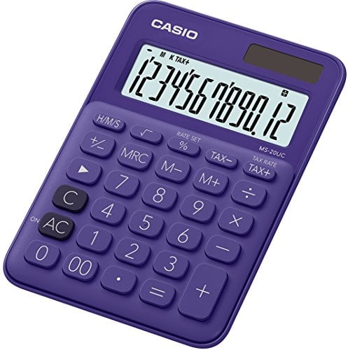 CASIO Tischrechner MS-20UC-PL, 12-stellig, in Trendfarben, Steuerberechnung, Zeitumrechnung, Solar-/Batteriebetrieb