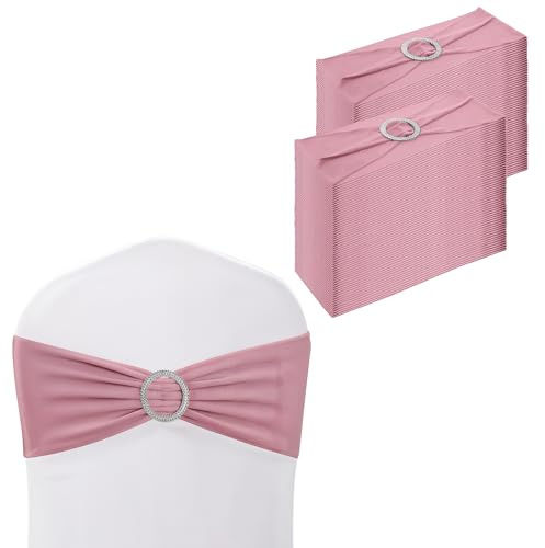 WedDecor Plain Spandex Chair Bands with Slider Buckle, Baby Pink, 100pcs | Stretch Chair Sashes for Wedding Party Chair Decoration, Event Supplies, Formal Meeting, 13 x 6 Inches