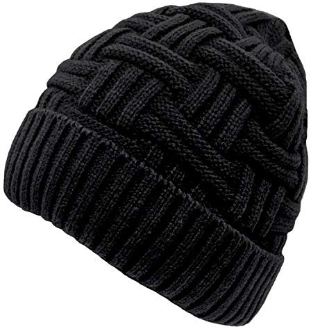 Chalier Herren Strickmütze Wintermütze warme Winter Beanie Mütze mit Fleece Innenfutter Schwarz MEHRWEG(Einheitsgröße)