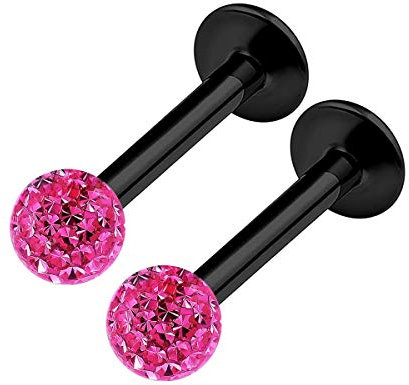 KJM Fashion 2 Stk Eloxiert Schwarz Labret Monroe 1.2 mm 16gauge 3mm Ferido Kristall Kugel Vertical Labret Marilyn Monroe Tragus Ohrringe Piercing Schmuck 2169