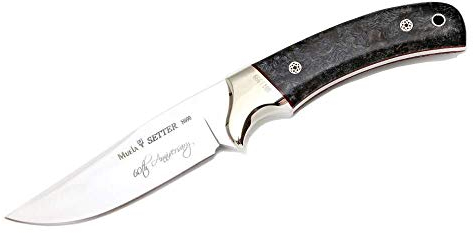 Muela Cuchillo SETTER-11.TH Edición Limitada 60 Aniversario con cachas de raíz de arce americano para Caza, Pesca, Supervivencia y Bushcraft Realizado en Ciudad Real + Portabotellas de regalo