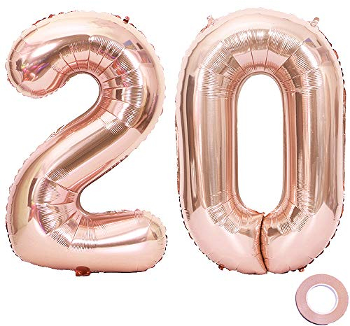 Juland Luftballons 20. Geburtstag XXL Riesen Folienballon Zahl 20 Rose Gold Nummer für Geburtstagsfeierdekorationen - 40-Zoll-Riesen-Jumbo