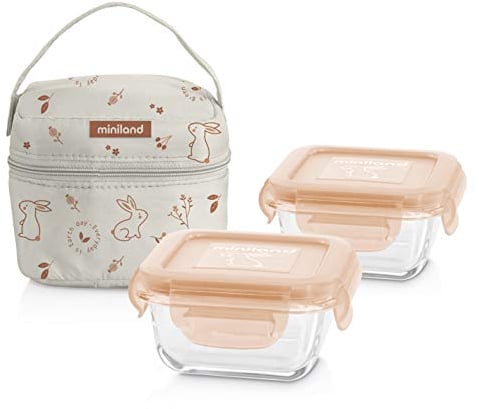 Miniland Pack-2-go Natursquare Bunny - Set de Herméticos y Funda, Color, Natural Bunny