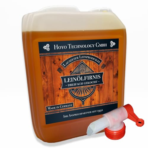 5 Liter Leinöl Firnis incl. Dosierhahn Lausitzer Leinölfirnis für Holzschutz dreifach gekocht und harzfrei