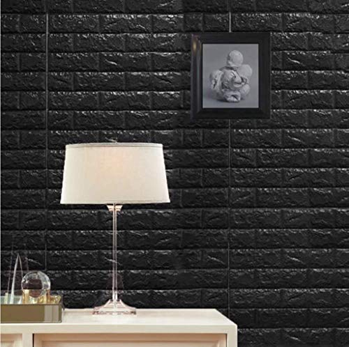 RHP 3D Tapete Wandpaneele Selbstklebend Ziegelstein Wasserdicht Wandaufkleber Tapete Wandpaneele selbstklebend Moderne Wandverkleidung in Steinoptik schnelle & leichte Montage (5 Stück, Schwarz)