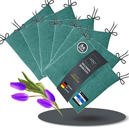 LILENO HOME 6er Set Stuhlkissen Aqua (40x40x4,5 cm) - Sitzkissen für Gartenstuhl, Küche oder Esszimmerstuhl - Bequeme UV-beständige Indoor u. Outdoor Stuhlauflage als Stuhl Kissen