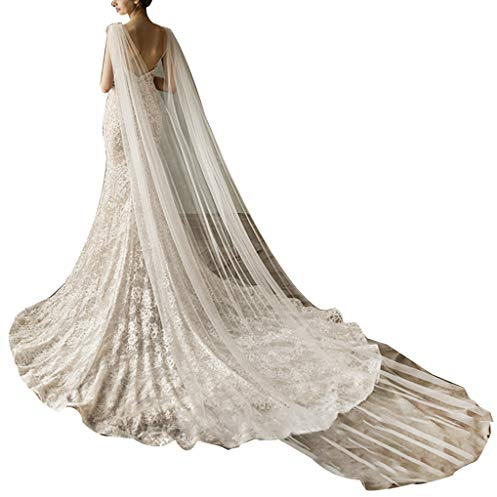 YO-HAPPY Hochzeitsschleier, Frauen Tüll Kathedrale Bodenlänge Hochzeit Umhänge Schulter Imitation Kristallschmuck Blumenapplikationen Braut Long Wraps Umhang
