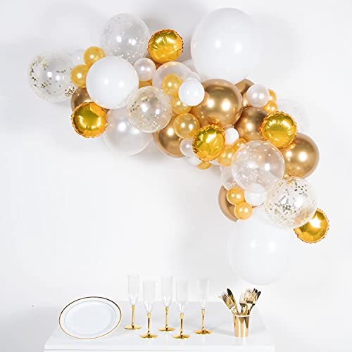 (PKT) Gold & White DIY Latex Balloon Arch Garland Kit - 66 Pieces