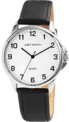 Just Watch Herren-Uhr Echt Leder Dornschließe Analog Quarz JW20160 (schwarz weiß)