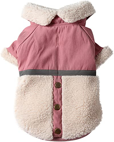 JoyDaog V-Kragen Hundemäntel für mittlere Hunde Fleece Futter Warme Hundejacke für kalten Winter, Rosa L