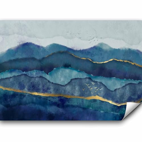 murando - Papier peint panoramique abstrait 350x256 cm - Revêtement mural décoration pour chambre salon - Design unique et moderne - Gris bleu - Oiseaux paysage abstraction nature a-A-0869-a-a