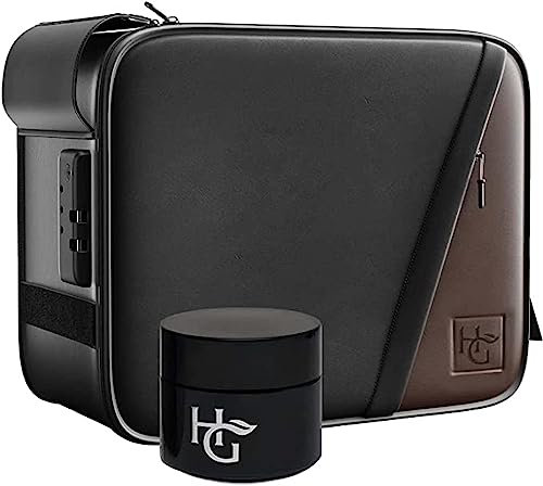 Herb Guard Große Ledertasche mit Kombinationsschloss (für 2 bis 85 ml Kräuter und Gewürze) – inklusive YKK-Reißverschlüssen, UV-Glas, eingebautem Tablett, Halterung für Papiere, Schutzhülle für