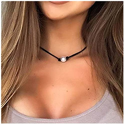 Yheakne Boho Perle Wildleder Choker Halskette Schwarz Leder Schnur Halskette Schwimmende Perle Halskette Minimalistische Leder Halskette Kette Schmuck Für Frauen Und Mädchen Geschenke