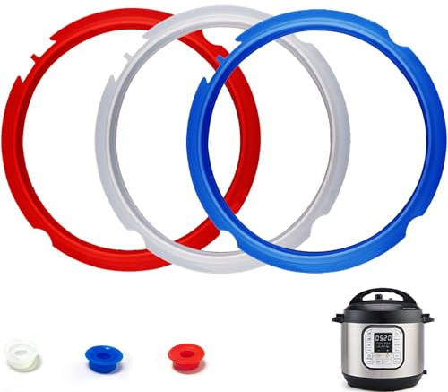 3Pcs Sealing Ring fits 3 Qt Instant Pot, with 3 Colors(Red, Clear and Blue) - Replacement Silicone Gasket Seal for 3 Quart Instapot Pressure, IP-LUX Mini 3 qt, IP DUO Plus 3Qt