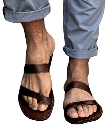 Minetom Herren PU Sandalen Retro Riemchensandalen Gladiator Sommer Schuhe Ledersandalen Slingback Zehentrenner Pantoletten Slipper C Braun 42 EU