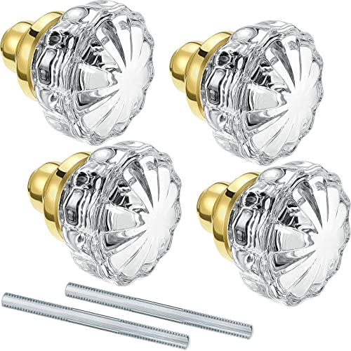 Amylove 2 Set Glass Door Knobs Mortise Style Fluted Crystal Antique Door Knobs with Spindle Antique Doorknobs for Home Interior(Gold,Basic)