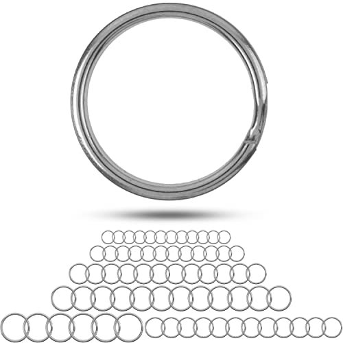 Schlüsselringe Set mit verschiedenen Größen, 66 Stück, aus gehärtetem Metall, Silber, Ø 15 mm, 20 mm, 25 mm, 30 mm, 35 mm Schlüssel Ringe Schlüsselanhänger, Schlüsselbund Organisation, Spaltringe Ring