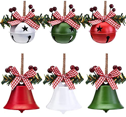 Christmas Bell Ornaments 2023 Xmas Tree Hanging Decorations Large Size Bells with Holly Berry for Crafts Holiday Party Favors Supplies (Red,Green, White) 6 Piece…