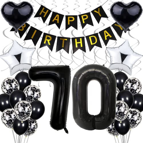 Luftballon 70. Geburtstag Dekoration,Schwarz Geburtstag 70 Jahre Männer,Black and White Party Deko,70 Geburtstag Frauen Männer,Silber Geburtstagsdeko 70 Jahre Frauen,70. Geburtstagdeko für Männer