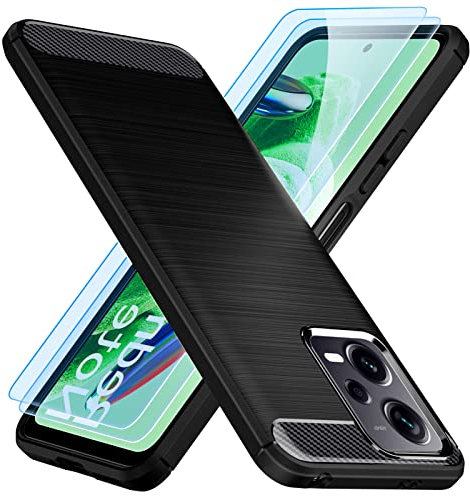 TesRank Funda para Xiaomi Redmi Note 12 5G [No para 4G] /Poco X5 5G y [2 Pack] Templado Protector de Pantalla, Carcasa Silicona TPU [No Amarillento] para Redmi Note 12 5G Protector Funda Móvil-Negro
