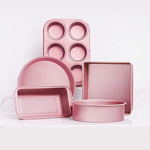 BAtlam Baking Trays Set Non Stick Baking Trays Cake Tin Set - Double-Layer Non-Stick Bakeware - Suitable for Ovens and Microwave Ovens - Pink