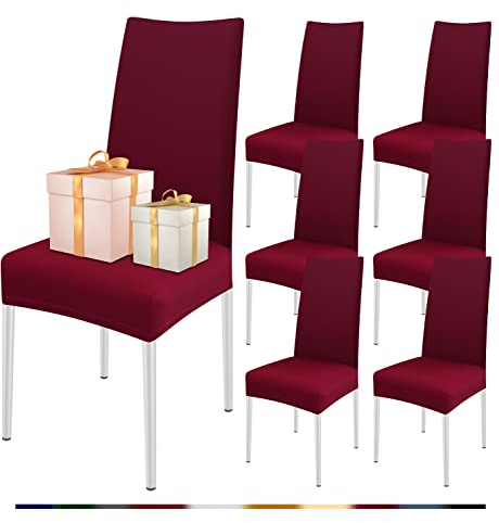 FIGOOO Stuhlhussen 6er Set Stretch Stuhlhussen für Esszimmerstühle Elastisch Moderne Universal Stuhlbezug für Restaurant Hotel Bankett Party Deko(Weinrot,6er Set)