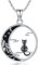 Odinstone Katze auf dem Mond Halskette, Anhänger Katze silber 925 Katze Halskette Damen Katze Kette schmuck katze Anti-Allergie, Geschenk für Frauen Mädchen