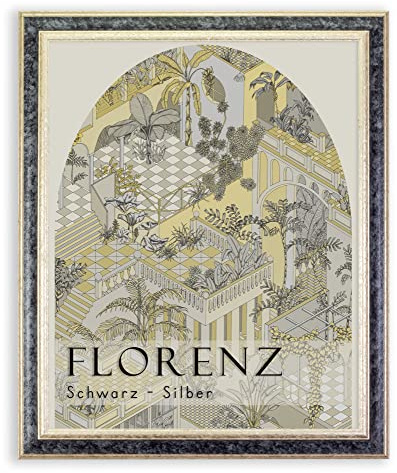 BIRAPA Florenz Holzbilderrahmen 30x45 cm Schwarz Silber - Bilderrahmen Vintage Holz mit Zierleiste innen und außen, Wechselrahmen, Hochwertiger Holzrahmen