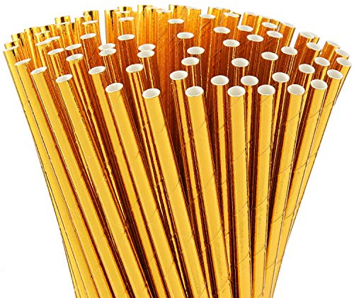 ALINK Lot de 100 pailles dorées biodégradables avec emballage recyclé pour tous les jours, fête, mariage, célébration, bricolage, multicolore