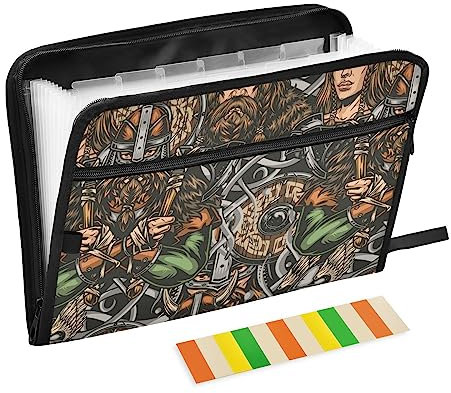 Viking Fächermappe mit buntem Vintage-Muster, 13 Fächer, A4-Papier, Dokumenten-Organizer, Ordner mit Reißverschluss, für Firmenbüro, Dokumenten-Organizer