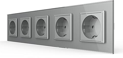LIVOLO Glas Steckdose Wandsteckdose 5 Fach Unterputz UP Komplettset mit Glasrahmen in Grau