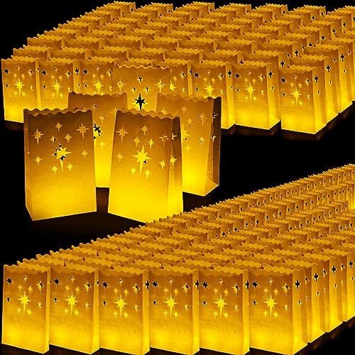 200 Stück weiße Lichttüten Weihnachten Luminaries schwer entflammbare Kerzentüten wiederverwendbare Papierlaternen Taschen für Weihnachten Hochzeit Valentinstag Diwali Thanksgiving Neujahr Party Dekor