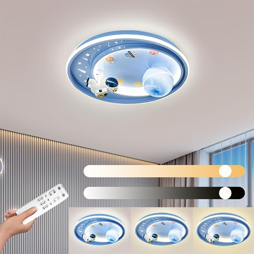KZT LED Deckenleuchte Dimmbar Kinderzimmer Deckenlampe mit Fernbedienung Astronaut Nachtlicht 62W Kinder Deckenbeleuchtung Jungen Mädchen Schlafzimmerlampe für Wohnzimmer Schlafzimmer Beleuchtung