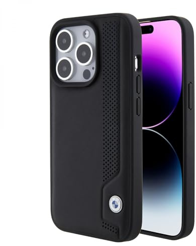CG Mobile BMW Ledertasche mit Zeichen Blaue Punkte Muster für iPhone 15 Promax - Schwarz