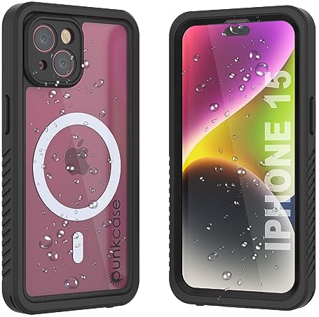PunkCase wasserdichte Schutzhülle für iPhone 15 [Extreme Mag-Serie] [Slim Fit] [IP68 Zertifiziert] [stoßfest] Armor Cover mit eingebautem Displayschutz für iPhone 15 Hülle (6,1 Zoll) (2023) (Schwarz)