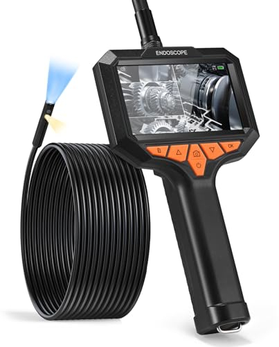 Ixdregan 1080P Endoskopkamera mit Licht, 4,3 Zoll IPS Bildschirm Dual Lens Inspektionskamera, 8mm IP67 wasserdichte Endoskop 6+1 LEDs/32G Karte/IP67 Wasserdicht/Werkzeugkasten - 5M Schwarz