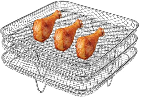 Air Fryer Rack, 3pcs Stackable Tower Air Fryer Rack Basket, Stainless Steel Airfryer Rack, Air Fryer Accessories for 8-Qt Air Fryer Barbecue, Oven (20x20cm)