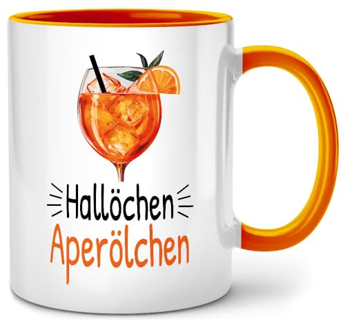 Seness Hallöchen Aperölchen Aperol Tasse mit Spruch lustig, Alkohol Geschenke, Geschenk Kollegin, Holy Aperoli Aperoly Mädelsabend beste Freundin, Lieblingskollegin Abschied Kollegen Team Büro Arbeit