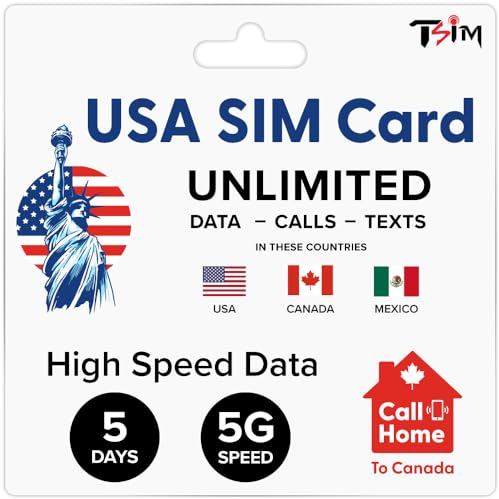 USA Kanada MEXIKO SIM-Karte | 5 Tage | Unbegrenzt Daten/Anrufe/SMS | Prepaid | Tethering/Hotspot/Internetein Sharing | 5G SIM-Karte!