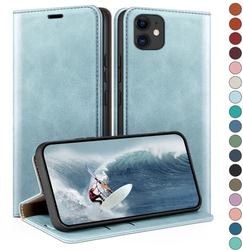 HUOUH for iPhone 12/iPhone 12 Pro 6,1 Wallet case with RFID Blocking PU Leather,Credit Card Holder,Flip Folio Book Phone cases Shockproof Cover Women Men for Apple 12 case Bright Blue
