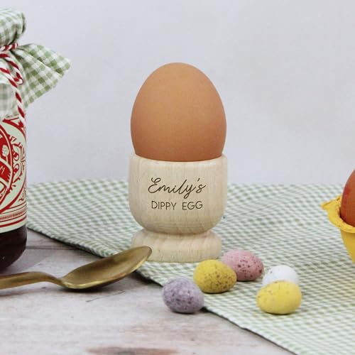 eBuyGB Personalised Egg Cup with Any Name, Engraved Wooden Egg Cup, Easter Gift for Kids, Dippy Egg Holder, 1st Easter Gift, Easter Stocking Filler (Pack of 1)