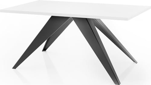 WFL GROUP Esstisch Vance im Modern Still, Rechteckig Tisch - Ausziehbar von 140 cm bis 240 cm, Pulverbeschichtete Schwarzen Metallbeine - 140 x 80 cm - Weiß