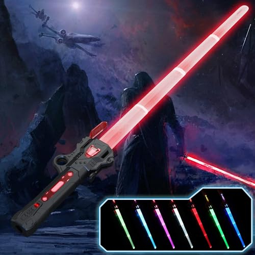 BuyCard Lichtschwert, RGB 7 Farben LED Laserschwert, USB Wiederaufladbar FX Lichtschwert mit Soundeffekt, Elektronisches Lichtschwert für Halloween Verkleidung, Silvester-Partyzubehör Schwarz