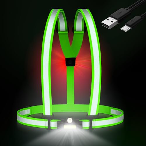 Cootattyes LED Laufweste Reflektorweste Warnweste Fahrrad, Reflektierende Leuchtweste mit hochsichtbarem Nachtlauflicht,High-Vis lauflicht für Laufen, Joggen,LED Wiederaufladbare lauflampe joggen